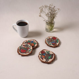 Madhubani handpainted pine wood coaster (set of 4) 03