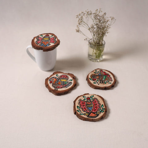 Madhubani handpainted pine wood coaster (set of 4) 04