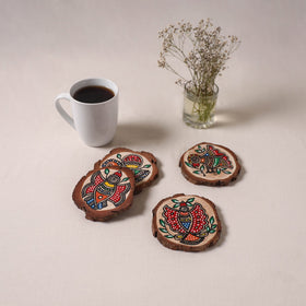 Madhubani handpainted pine wood coaster (set of 4) 04