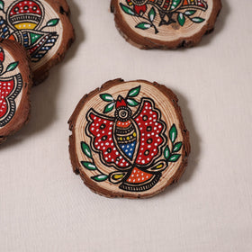 Madhubani handpainted pine wood coaster (set of 4) 04