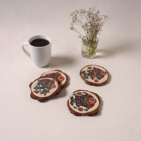 Madhubani handpainted pine wood coaster (set of 4) 05