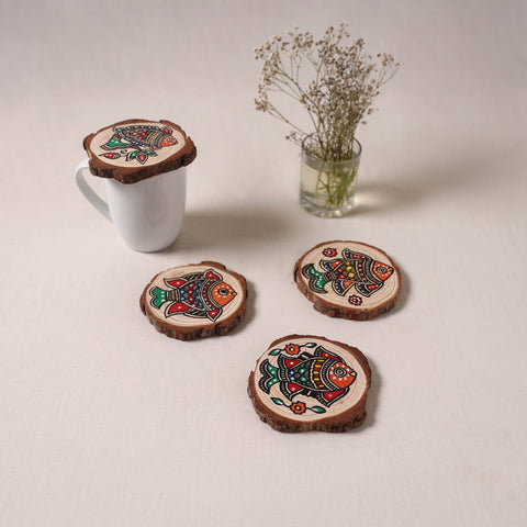 Madhubani handpainted pine wood coaster (set of 4) 05