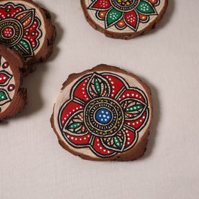 Madhubani handpainted pine wood coaster (set of 4) 06