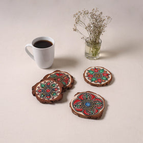 Madhubani handpainted pine wood coaster (set of 4) 06