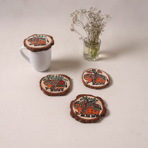 Madhubani handpainted pine wood coaster (set of 4) 07