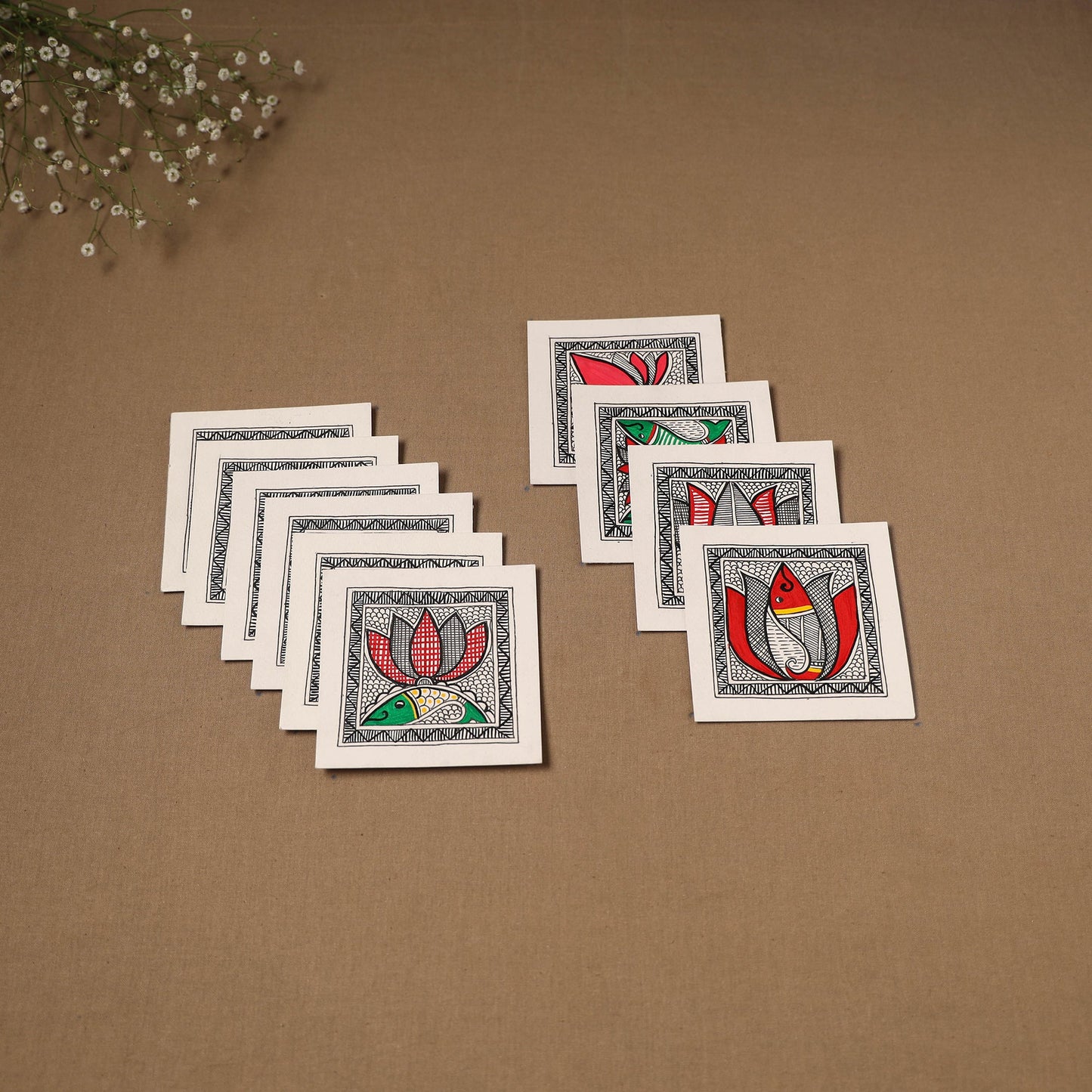 Multicolor - madhubani handpainted wall decor cards (set