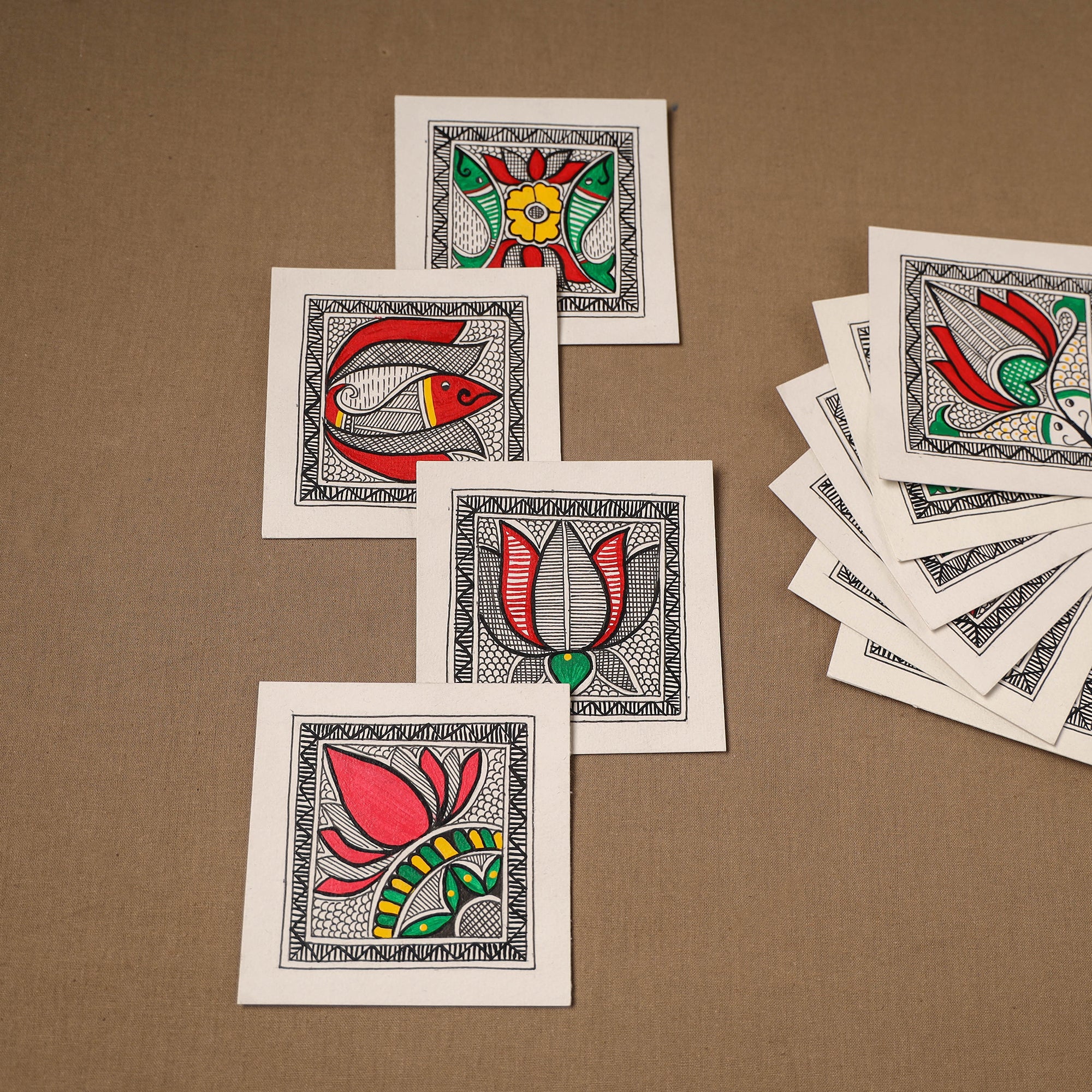 Multicolor - madhubani handpainted wall decor cards (set