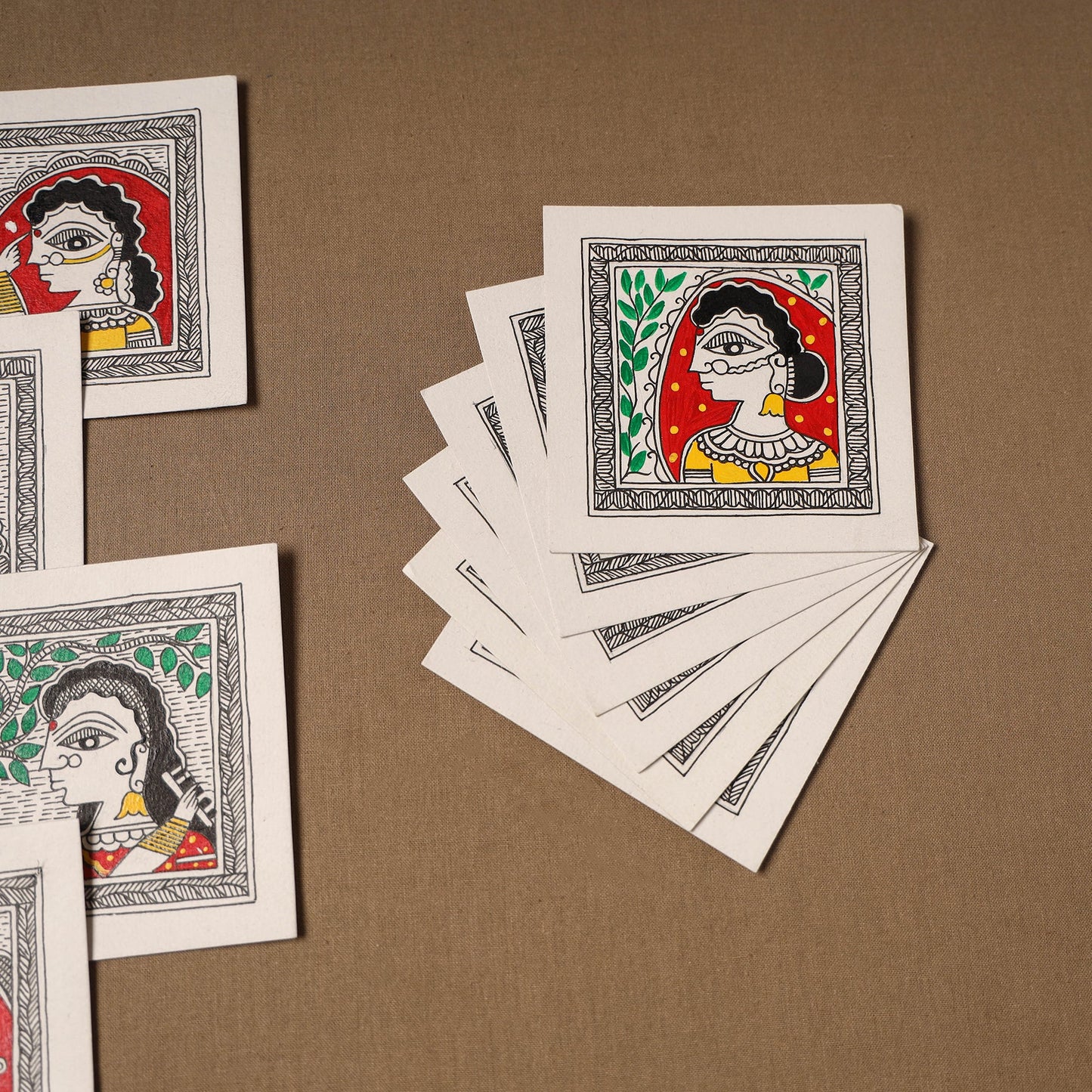 Multicolor - madhubani handpainted wall decor cards (set