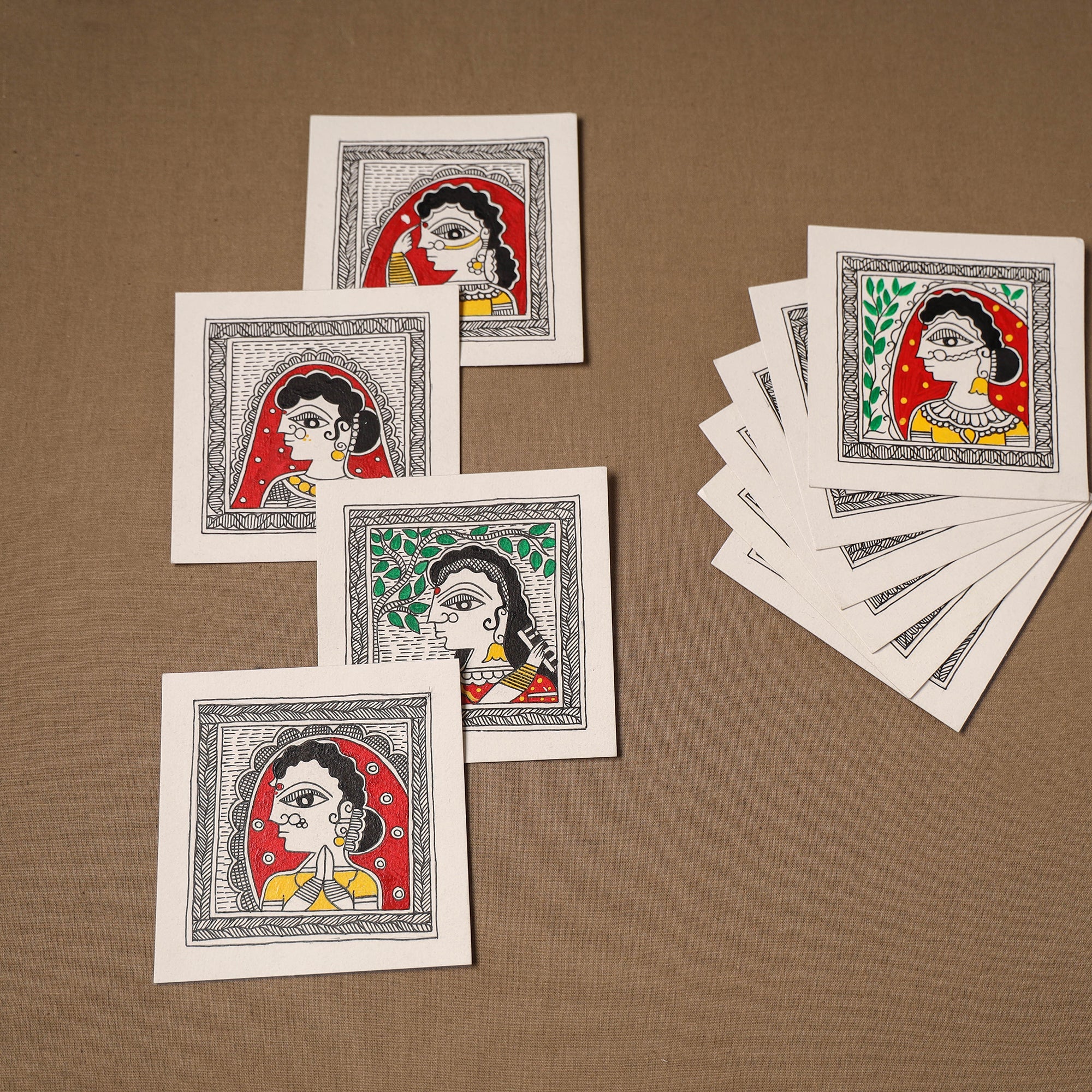 Multicolor - madhubani handpainted wall decor cards (set