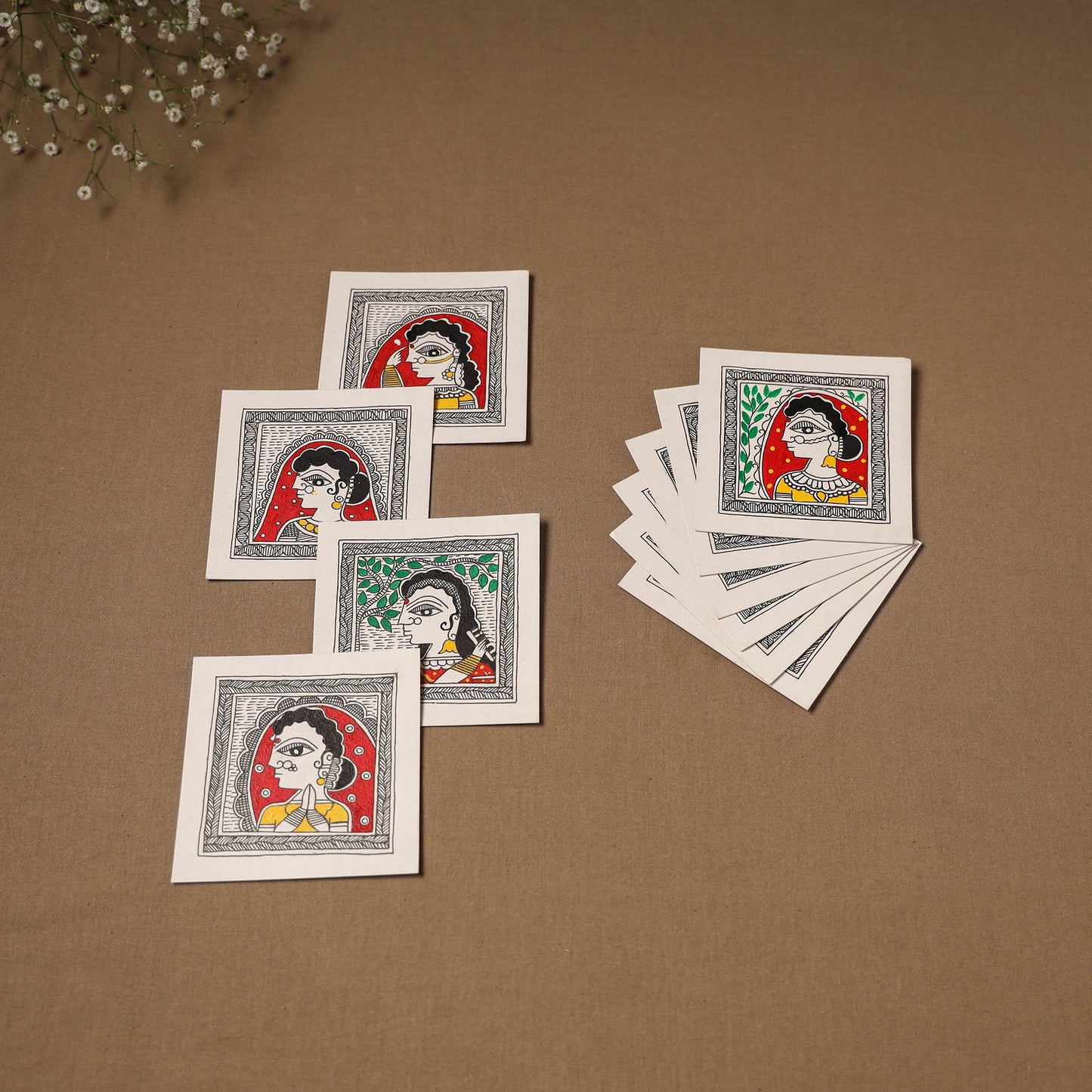 Multicolor - madhubani handpainted wall decor cards (set