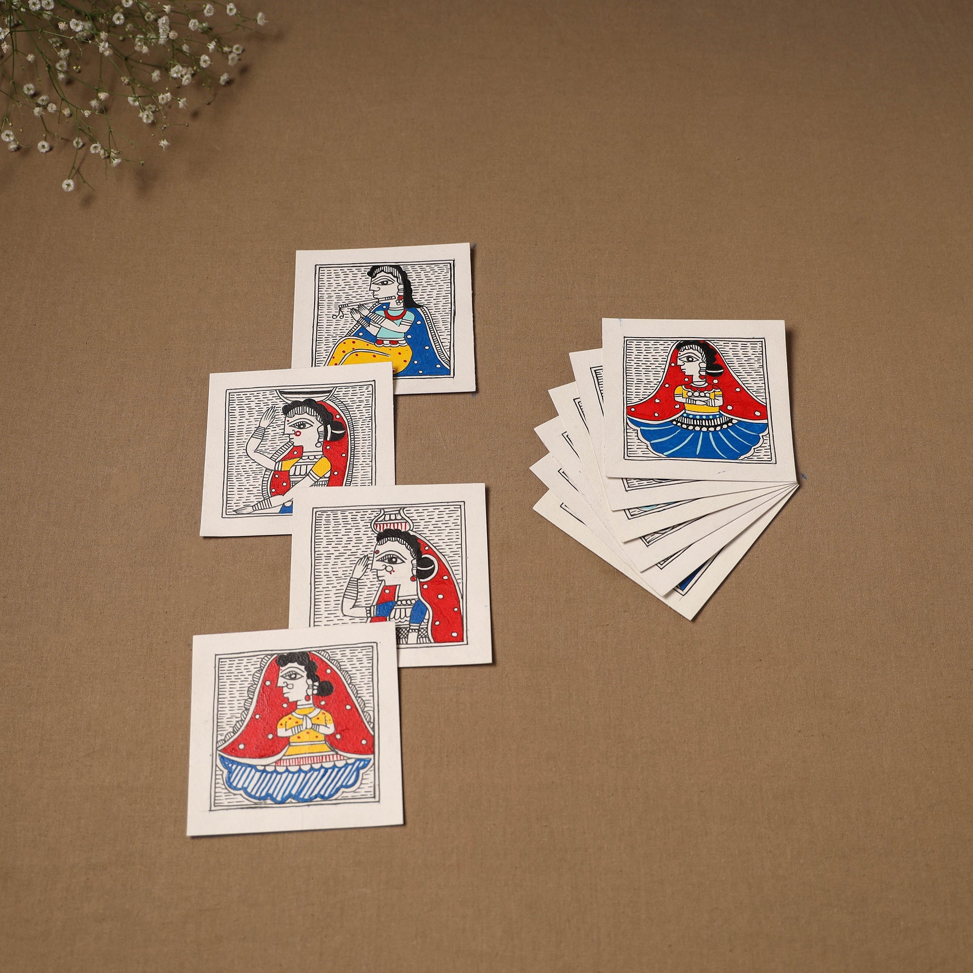 Multicolor - madhubani handpainted wall decor cards (set