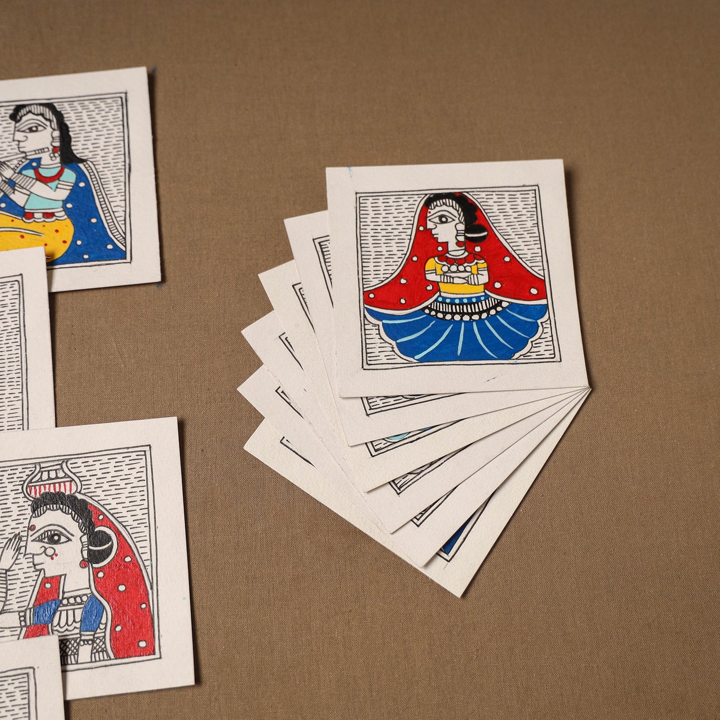 Multicolor - madhubani handpainted wall decor cards (set