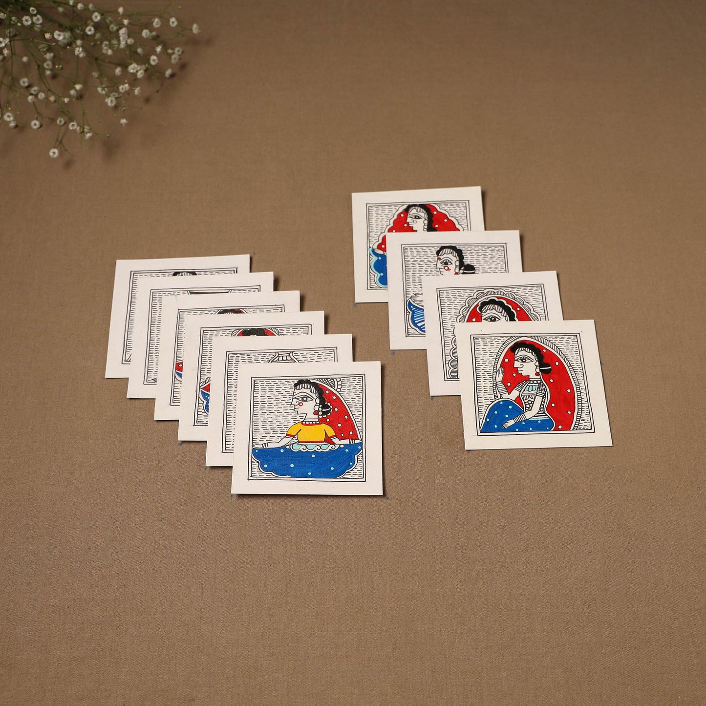 Multicolor - madhubani handpainted wall decor cards (set