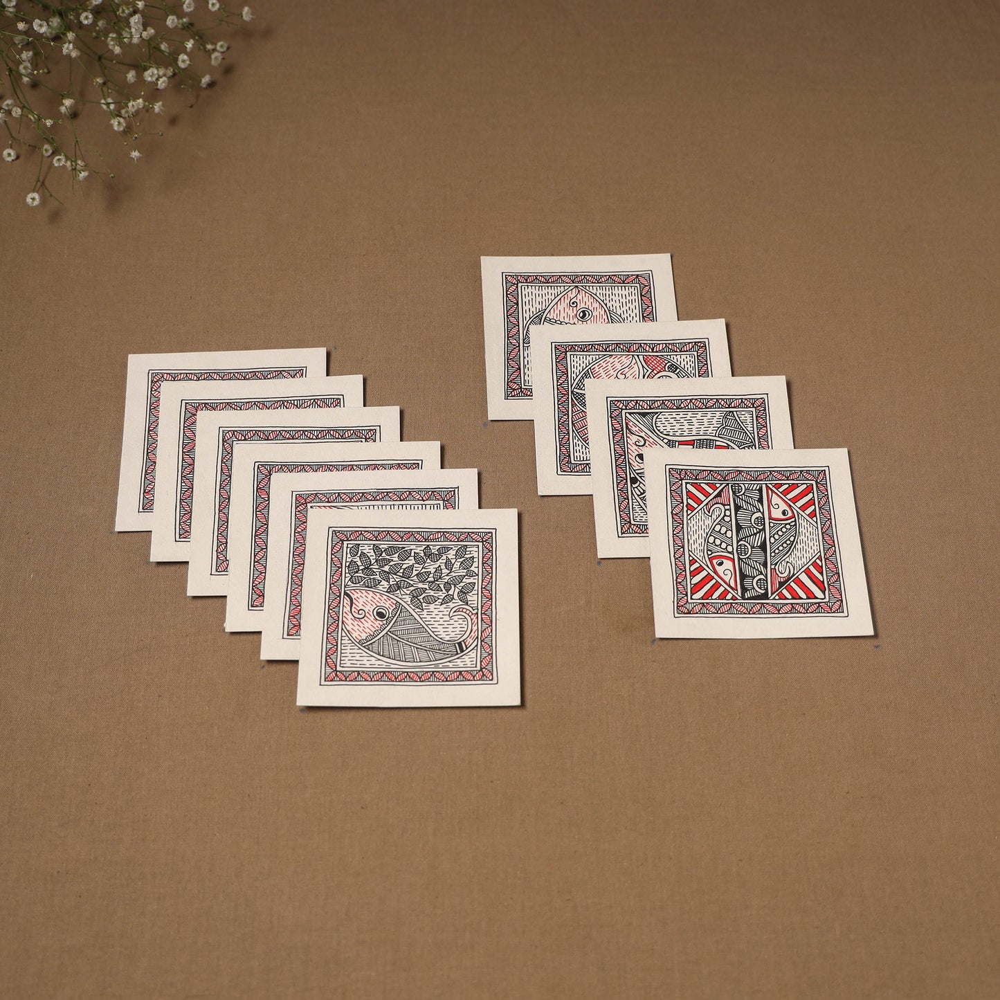 Multicolor - madhubani handpainted wall decor cards (set