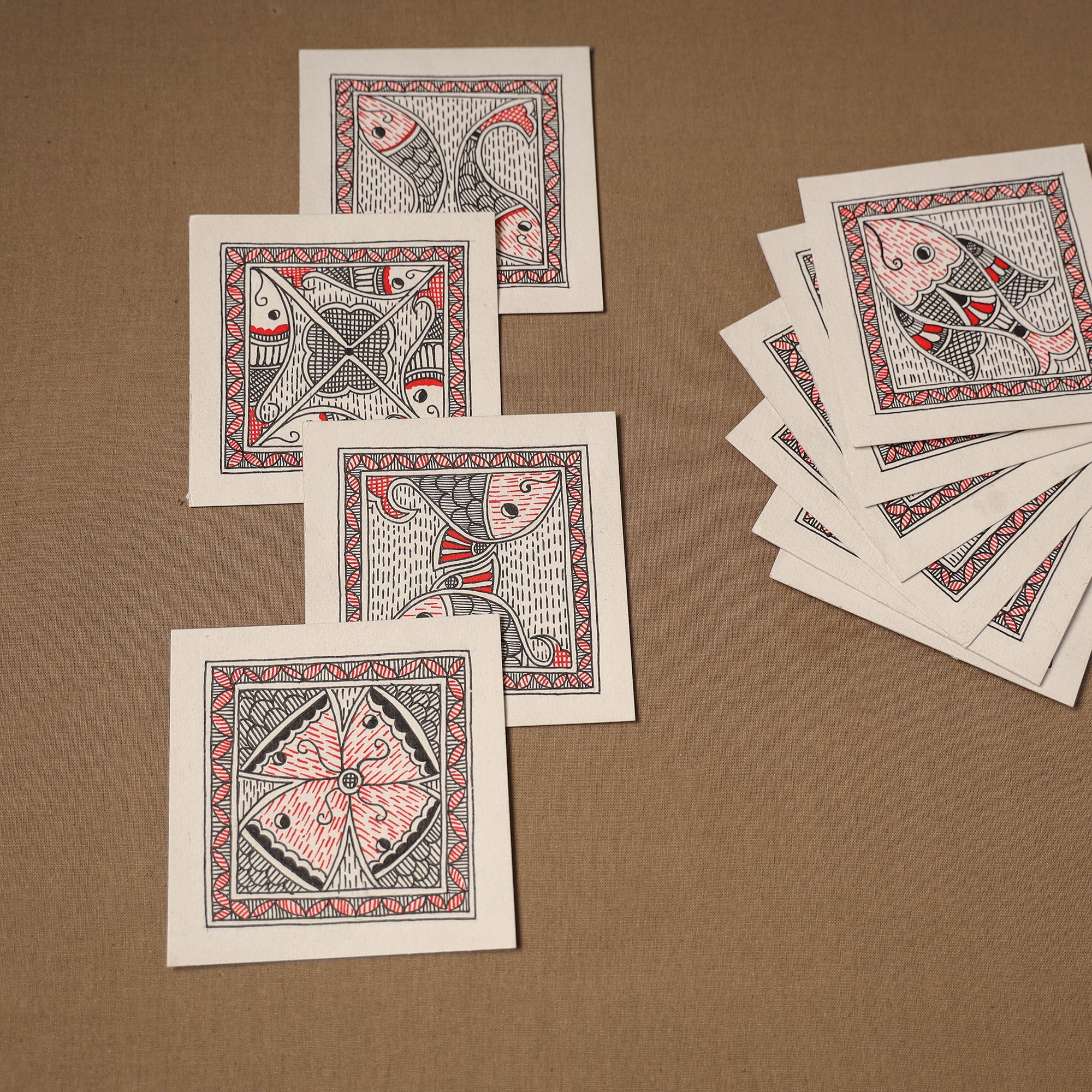Multicolor - madhubani handpainted wall decor cards (set