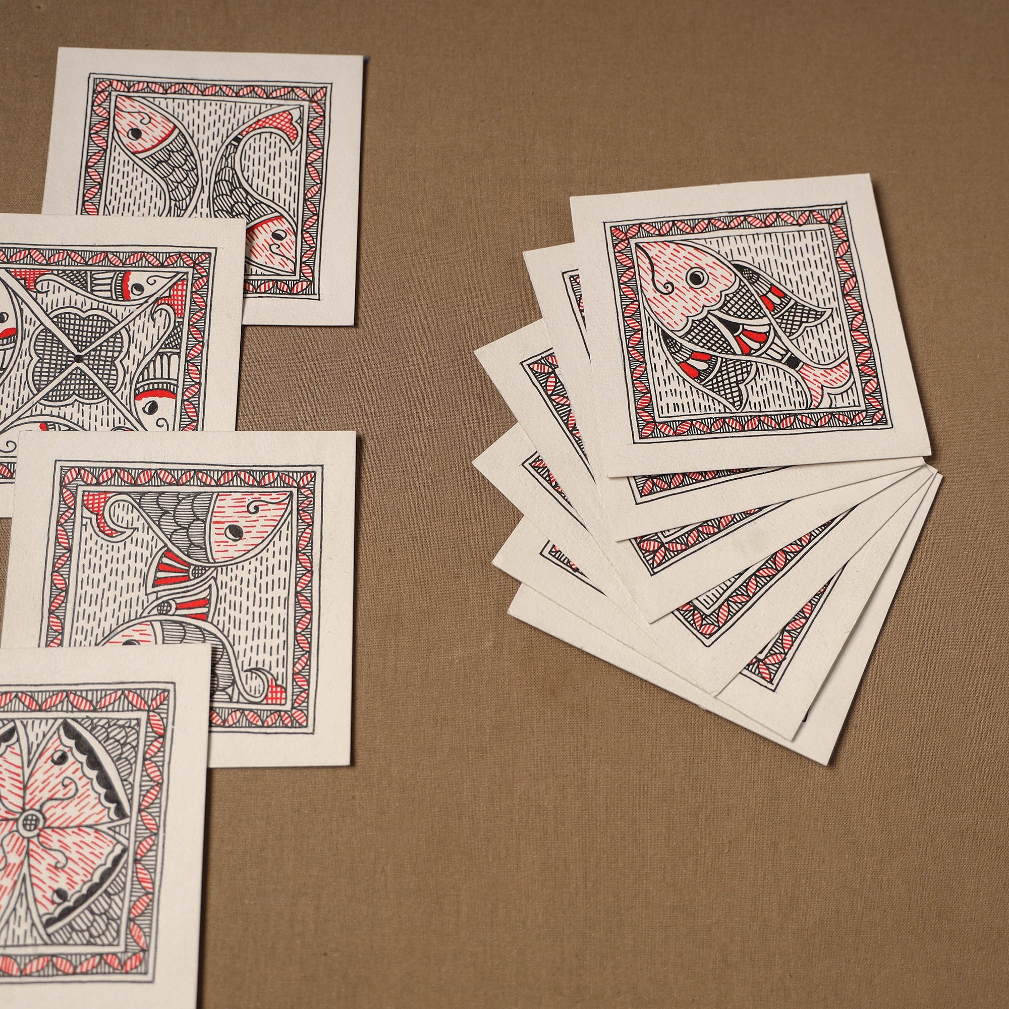 Multicolor - madhubani handpainted wall decor cards (set