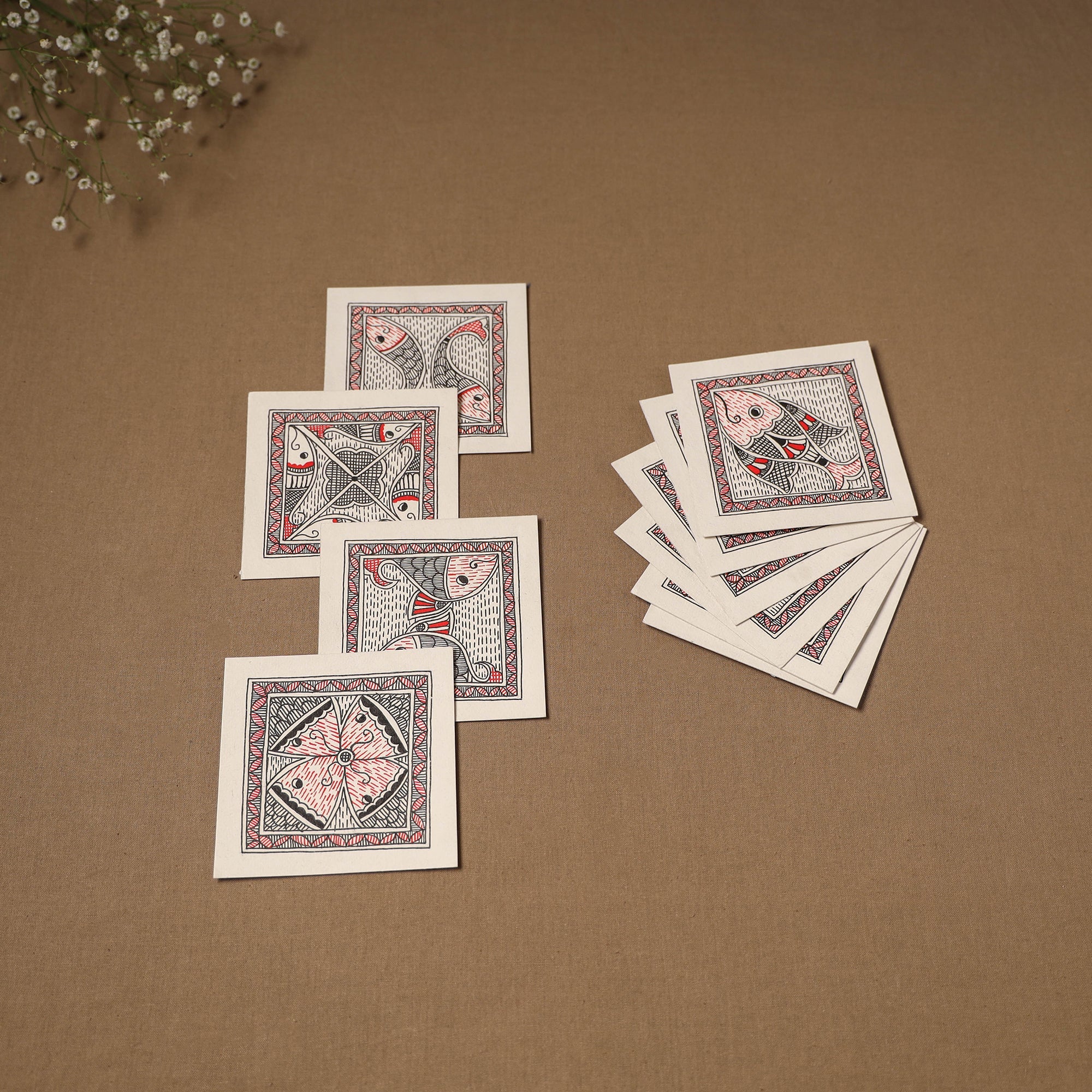 Multicolor - madhubani handpainted wall decor cards (set