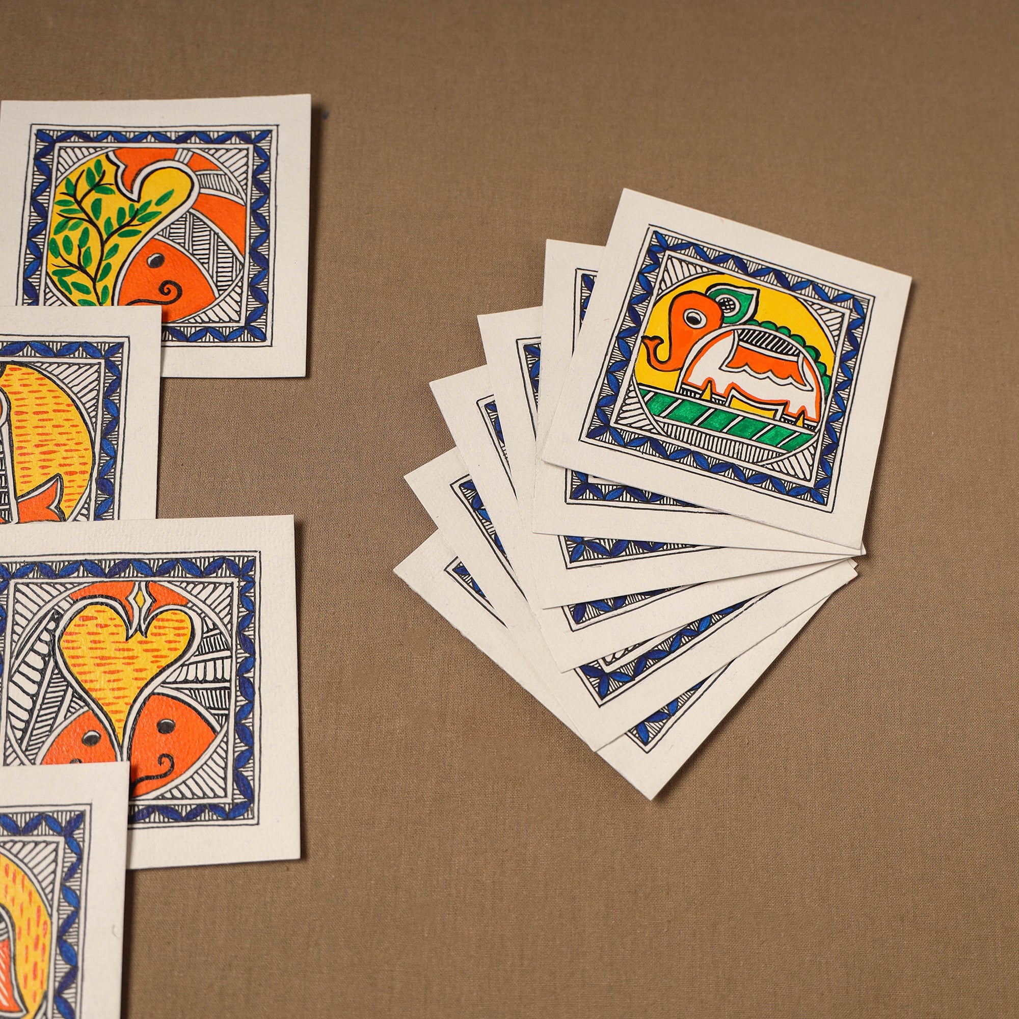 Multicolor - madhubani handpainted wall decor cards (set
