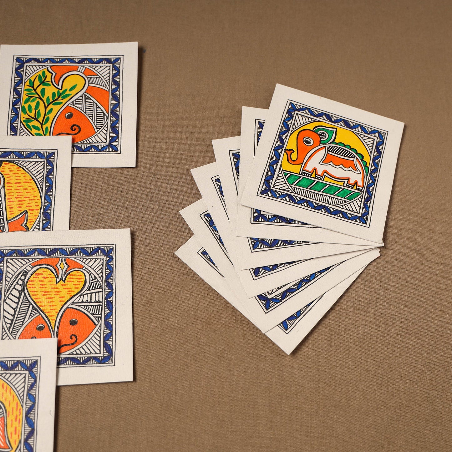 Multicolor - madhubani handpainted wall decor cards (set