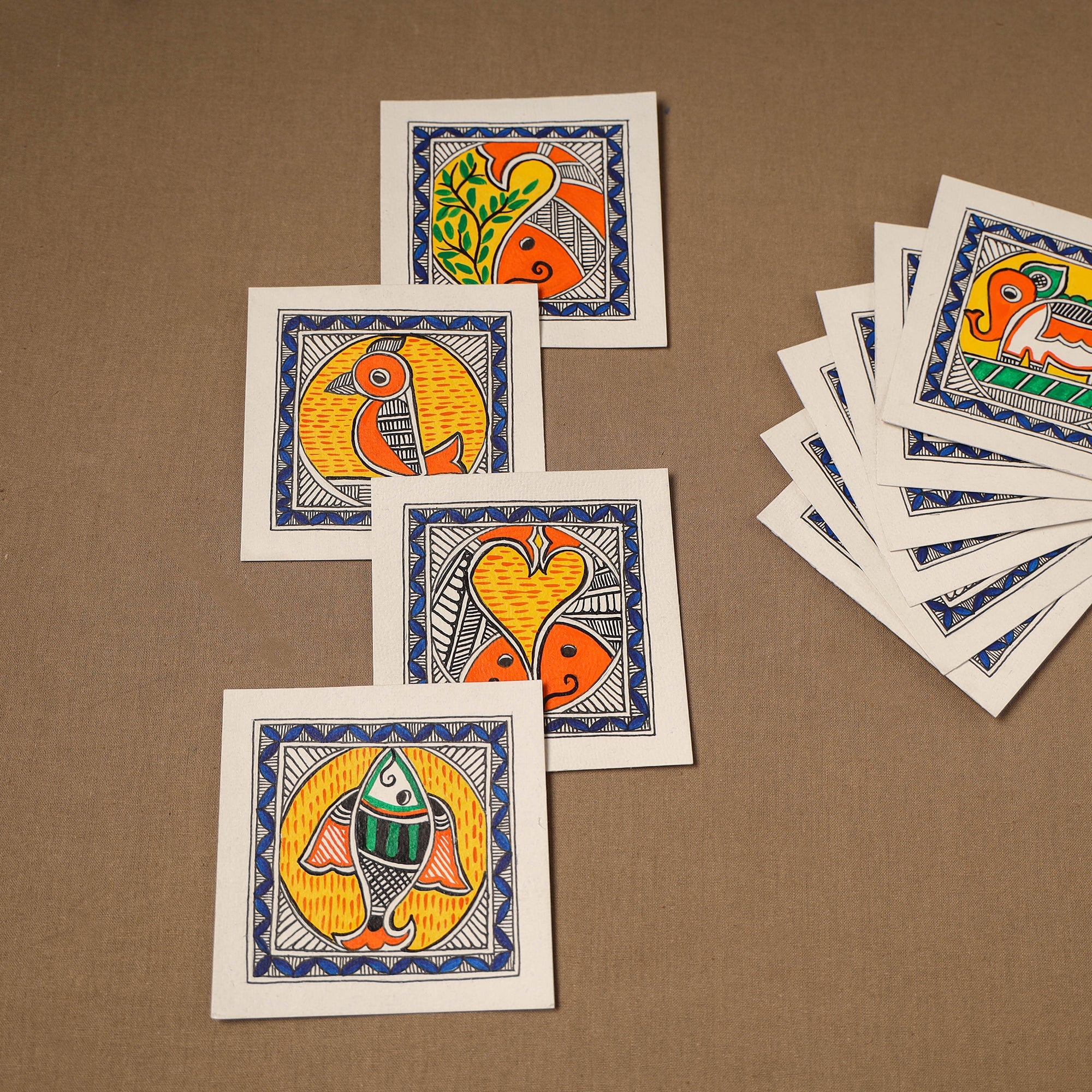 Multicolor - madhubani handpainted wall decor cards (set