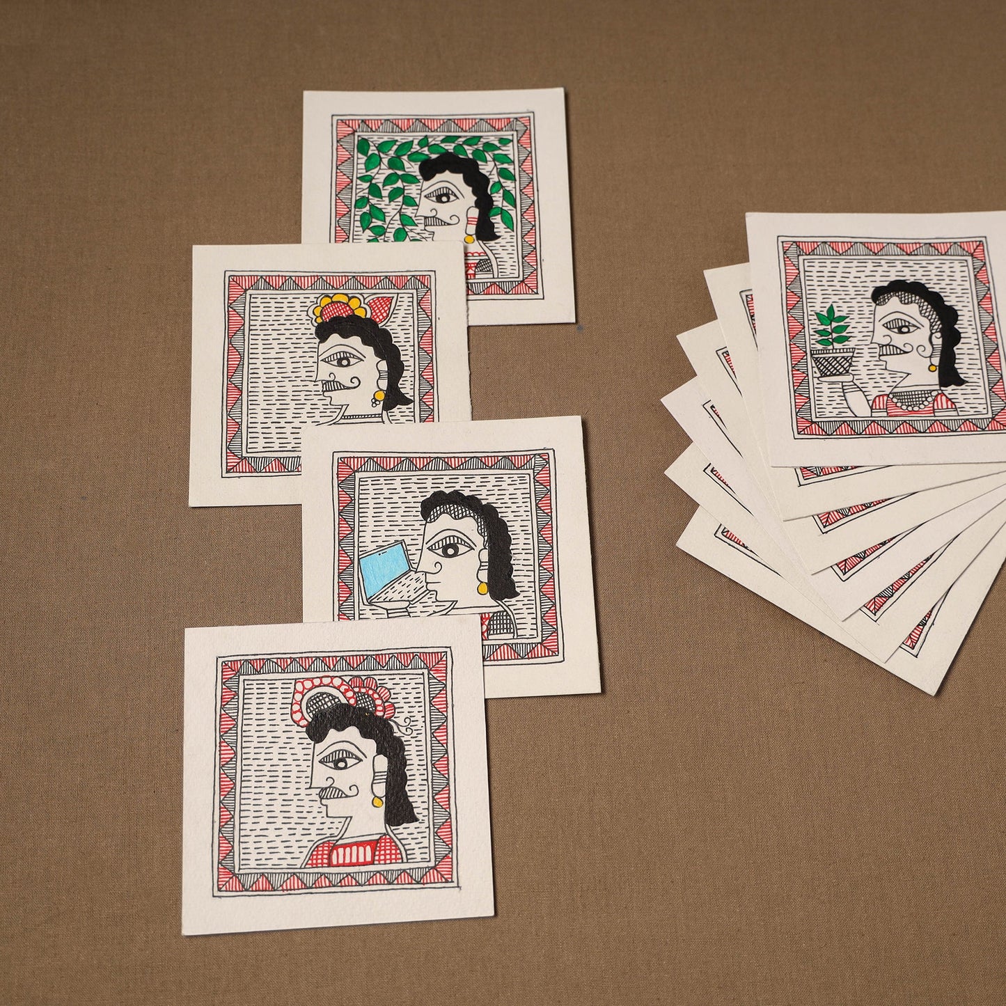 Multicolor - madhubani handpainted wall decor cards (set