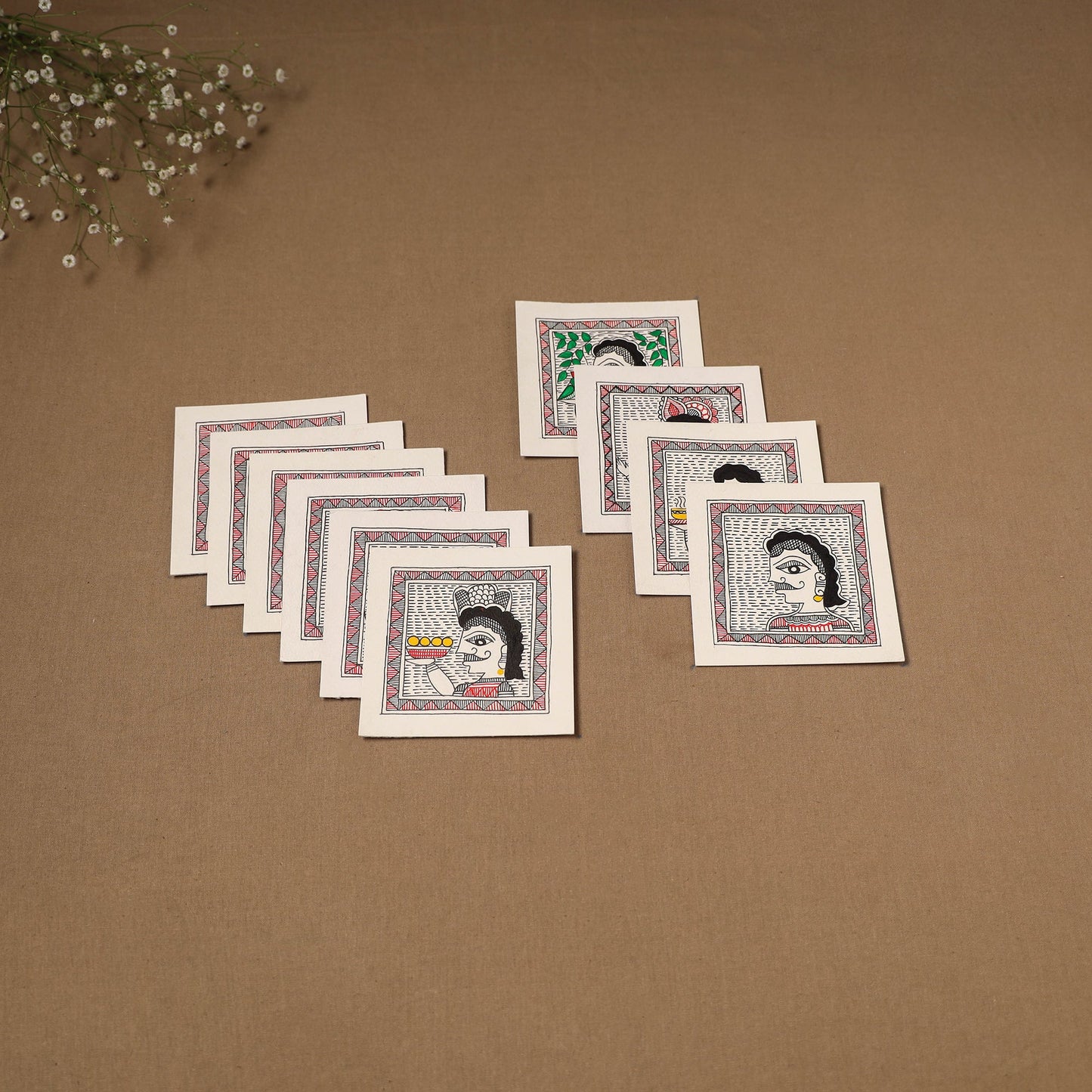 Multicolor - madhubani handpainted wall decor cards (set