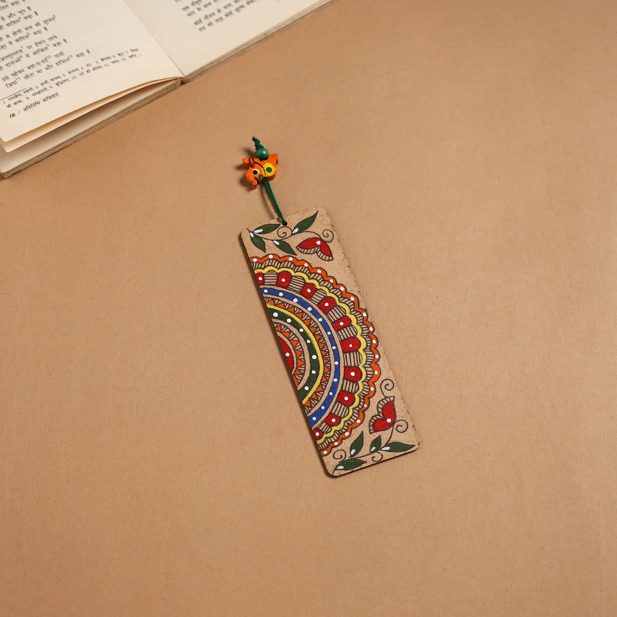 Madhubani handpainted wooden bookmark 01 - handcrafted