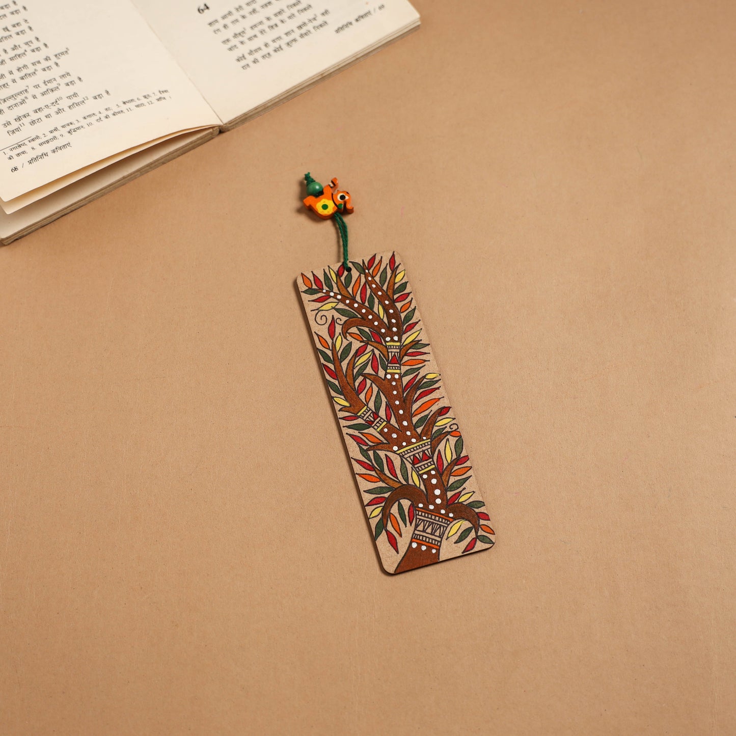 Madhubani handpainted wooden bookmark 01 - handcrafted