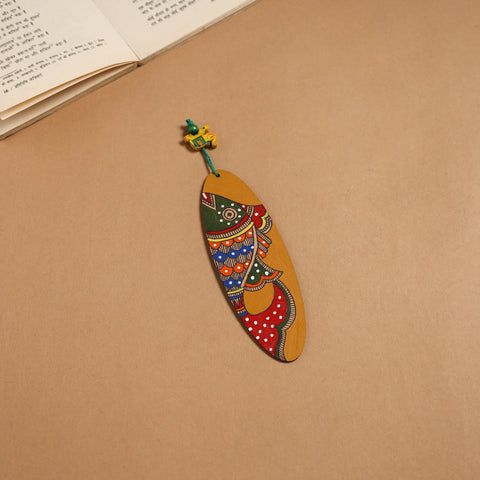 Madhubani handpainted wooden bookmark 02 - handcrafted
