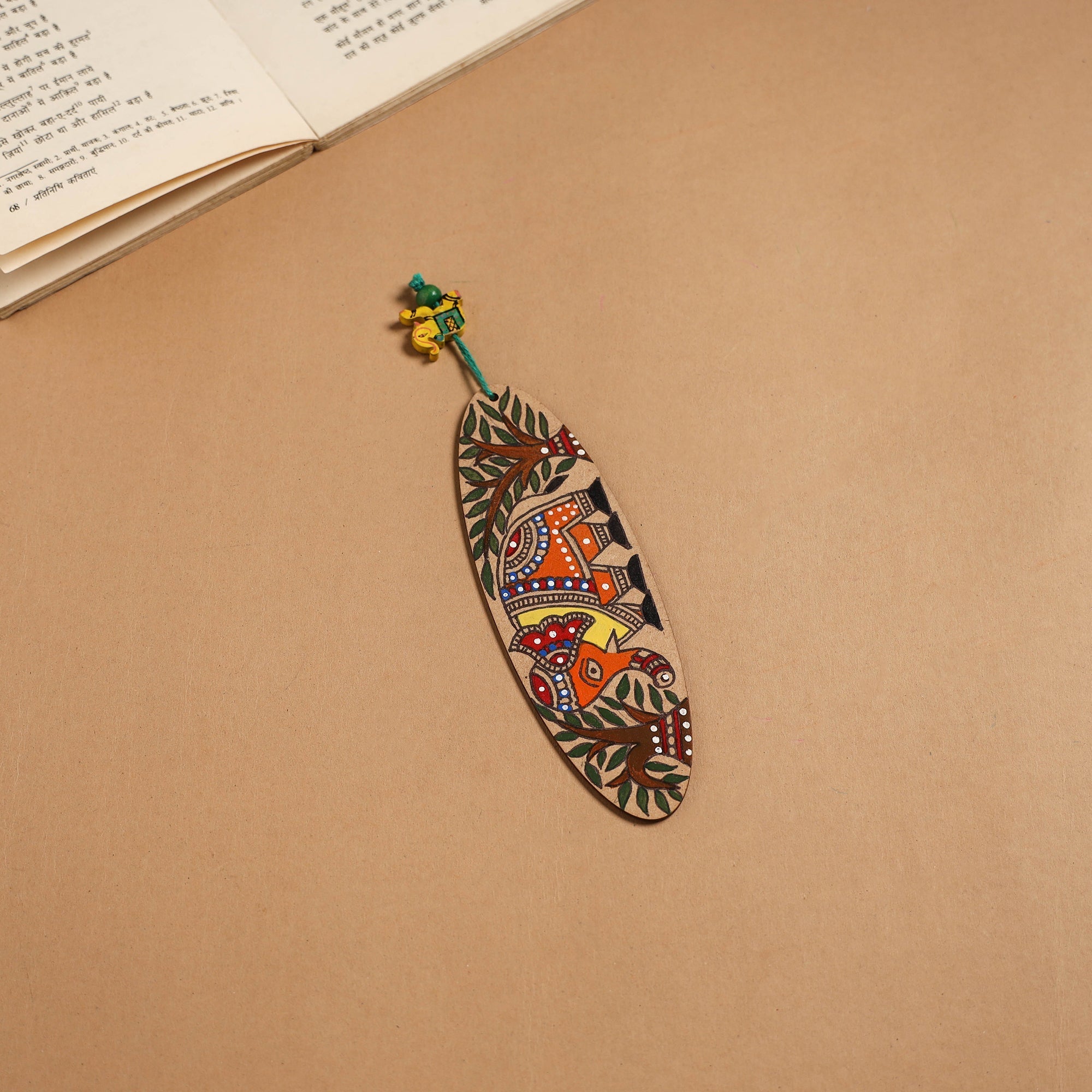 Madhubani handpainted wooden bookmark 02 - handcrafted