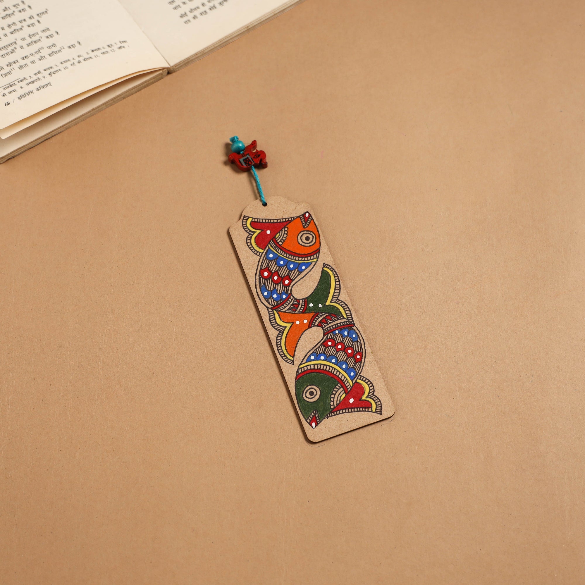 Madhubani handpainted wooden bookmark 04 - handcrafted