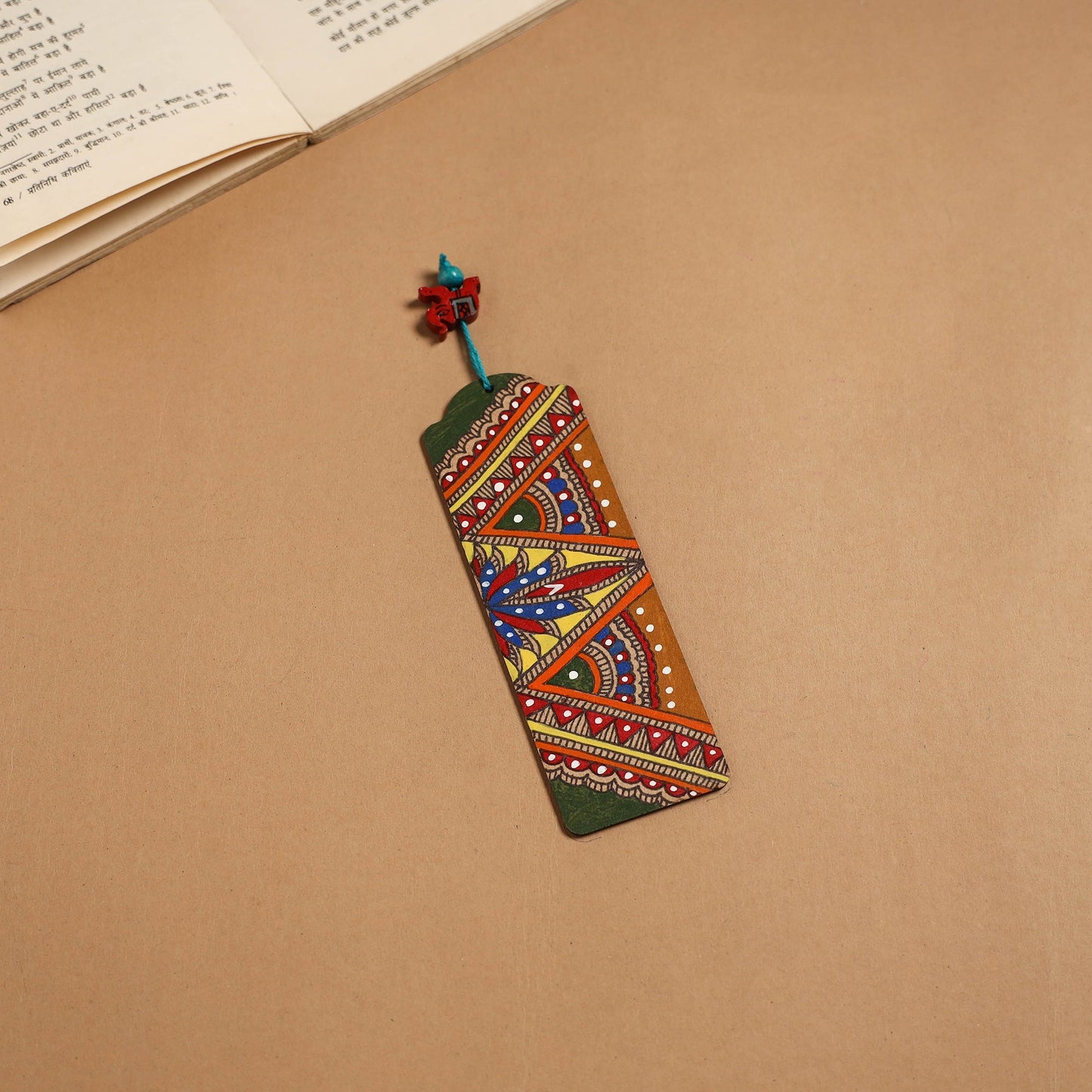 Madhubani handpainted wooden bookmark 04 - handcrafted