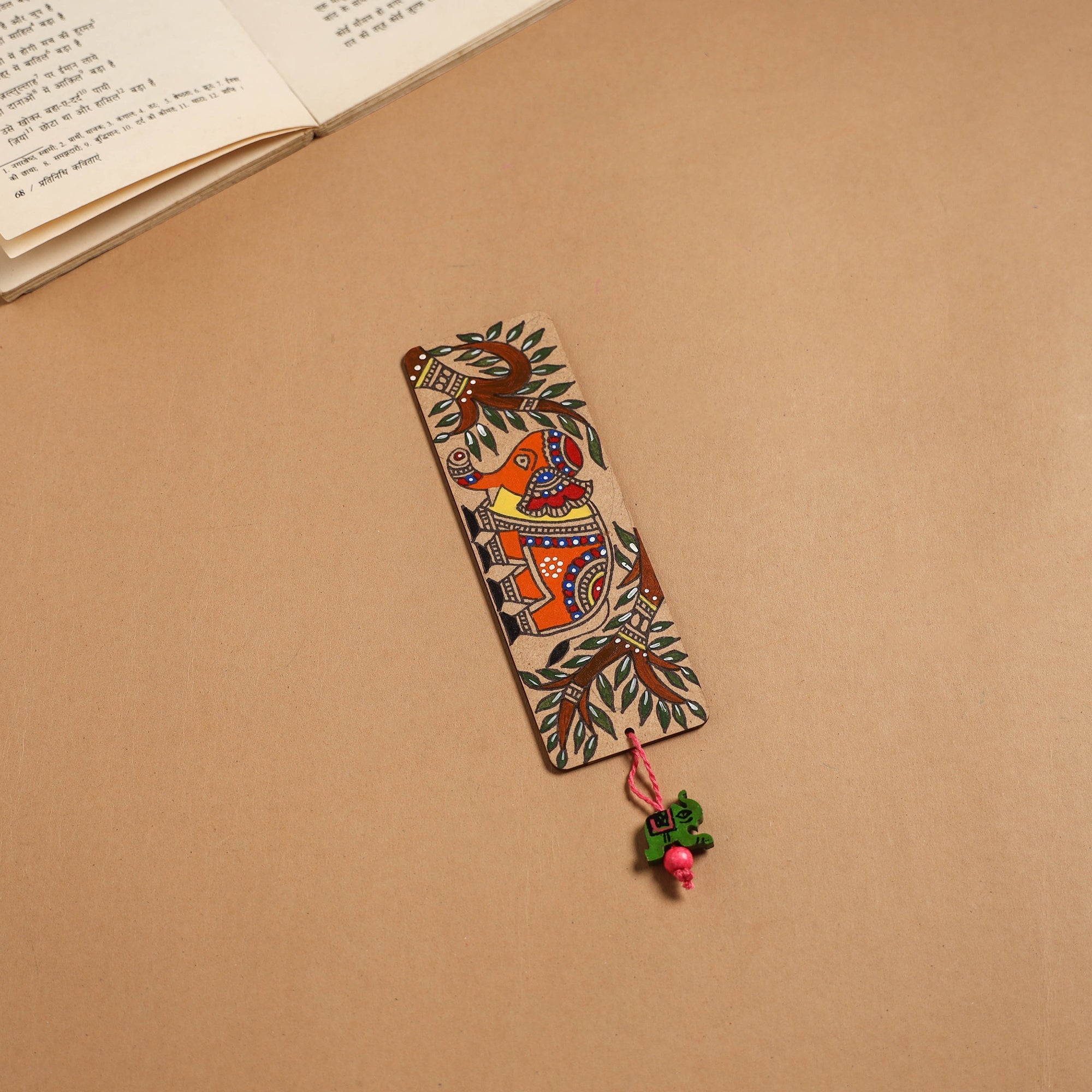Madhubani handpainted wooden bookmark 09 - handcrafted