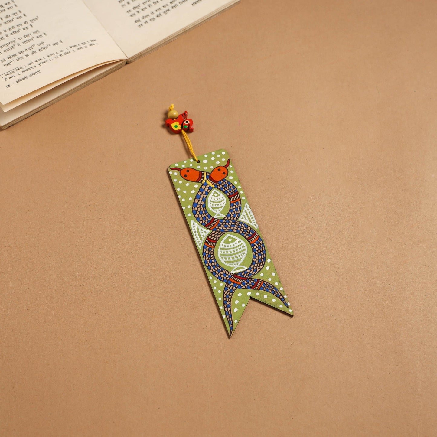 Madhubani handpainted wooden bookmark 10 - handcrafted