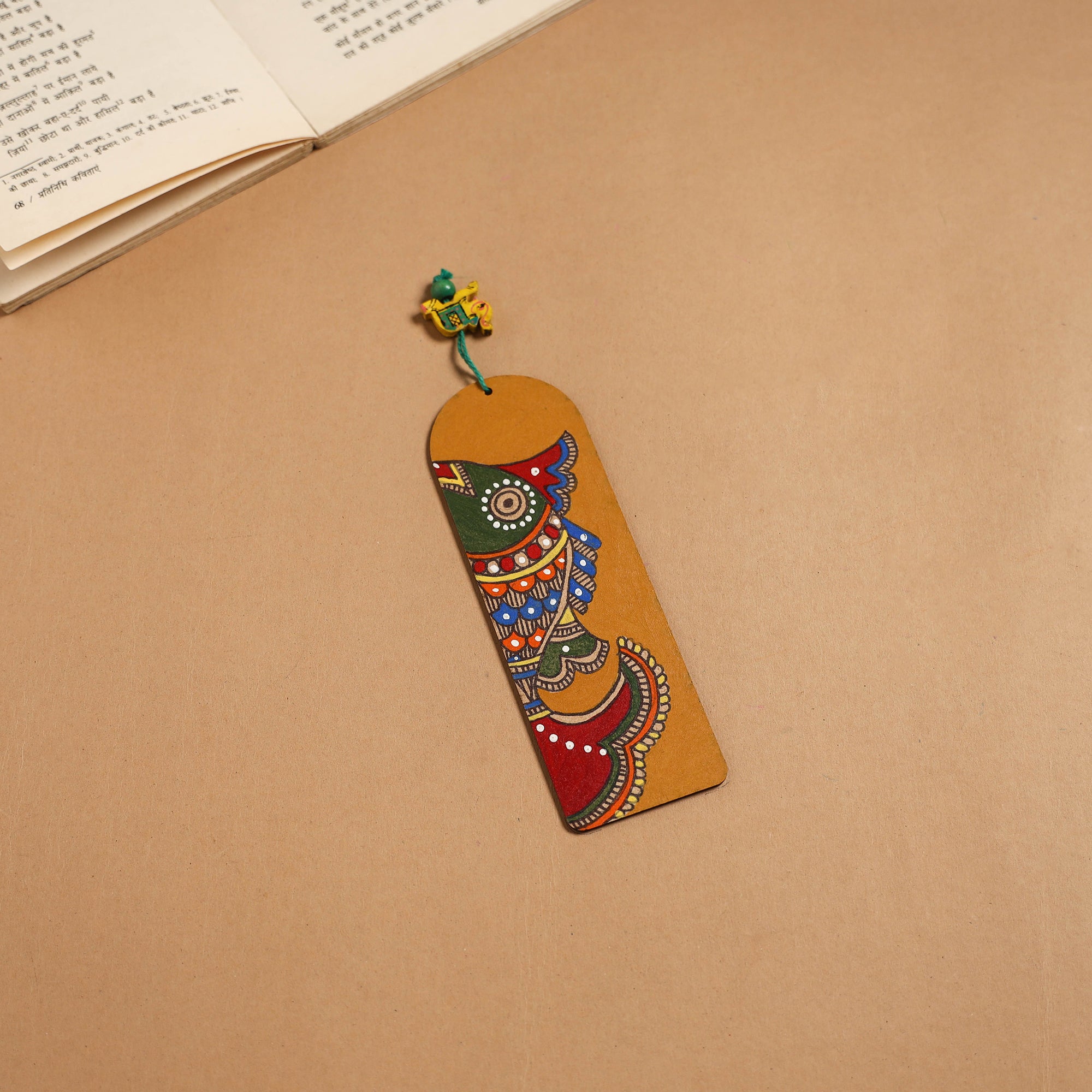 Madhubani handpainted wooden bookmark 11 - handcrafted