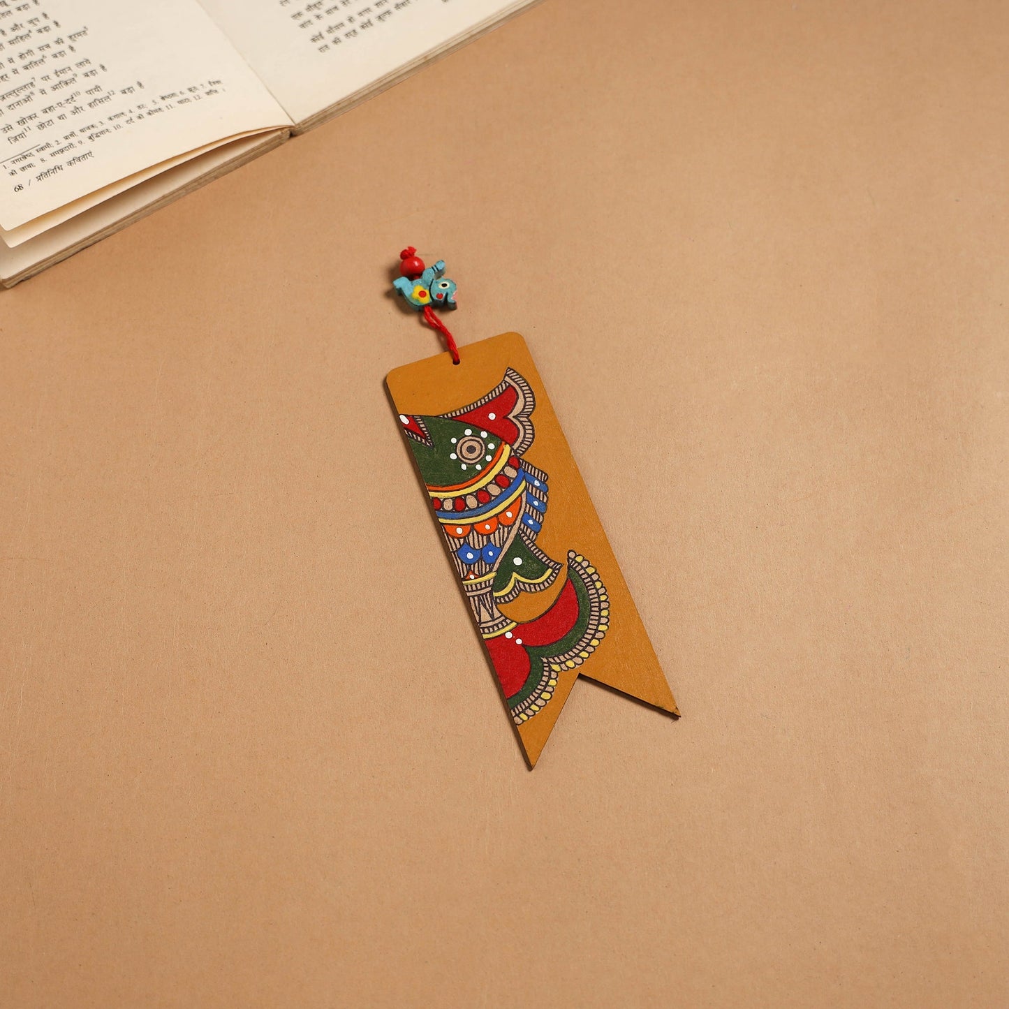 Madhubani handpainted wooden bookmark 12 - handcrafted