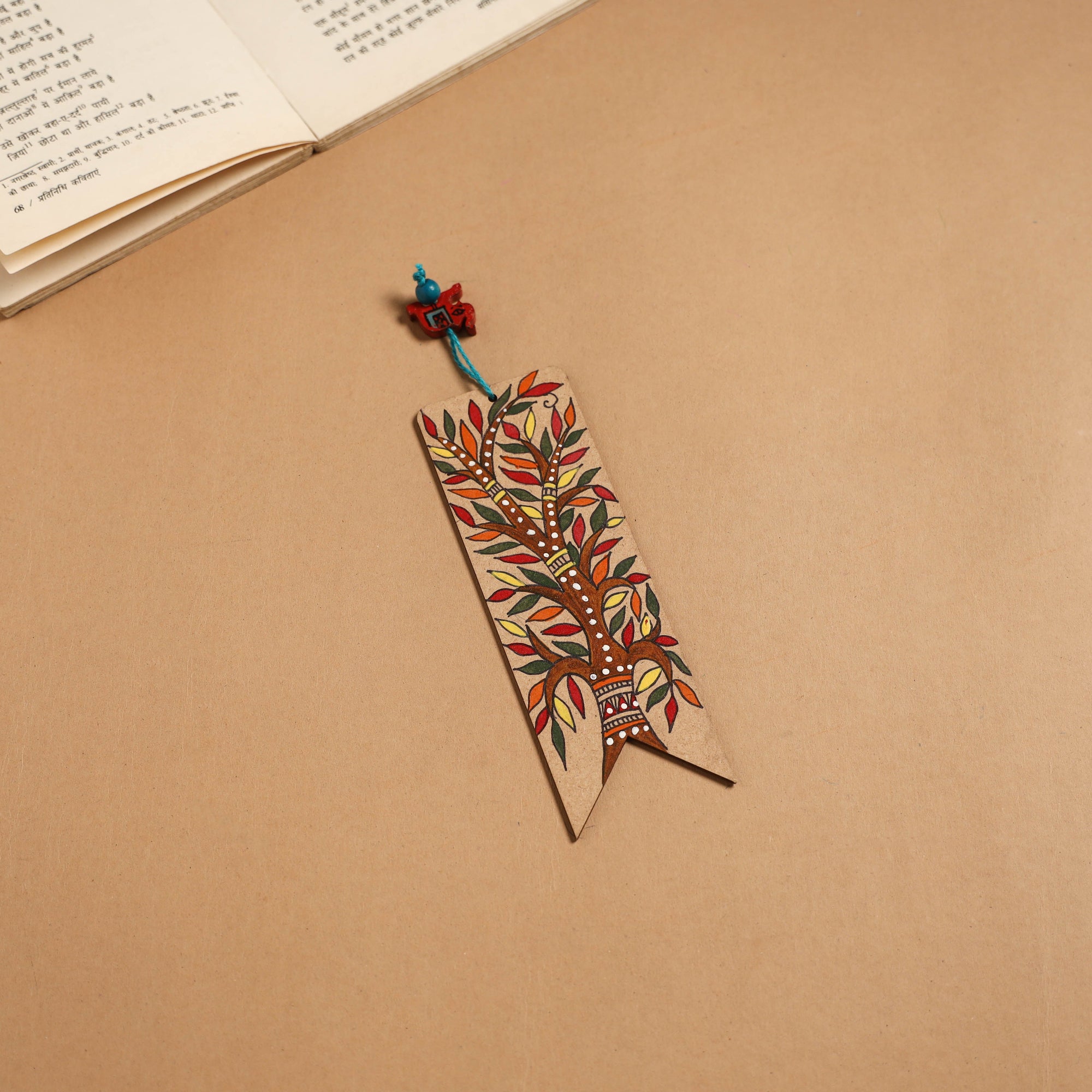 Madhubani handpainted wooden bookmark 13 - handcrafted