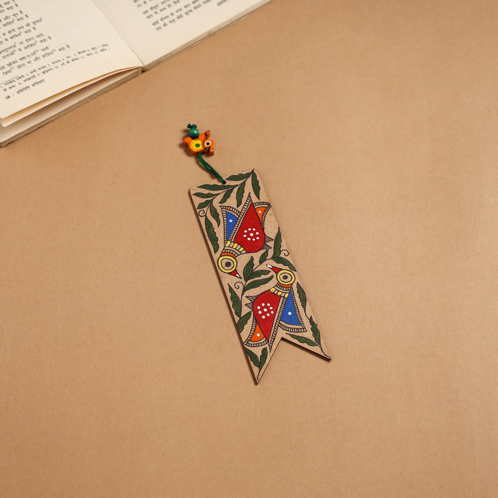 Madhubani handpainted wooden bookmark 14 - handcrafted