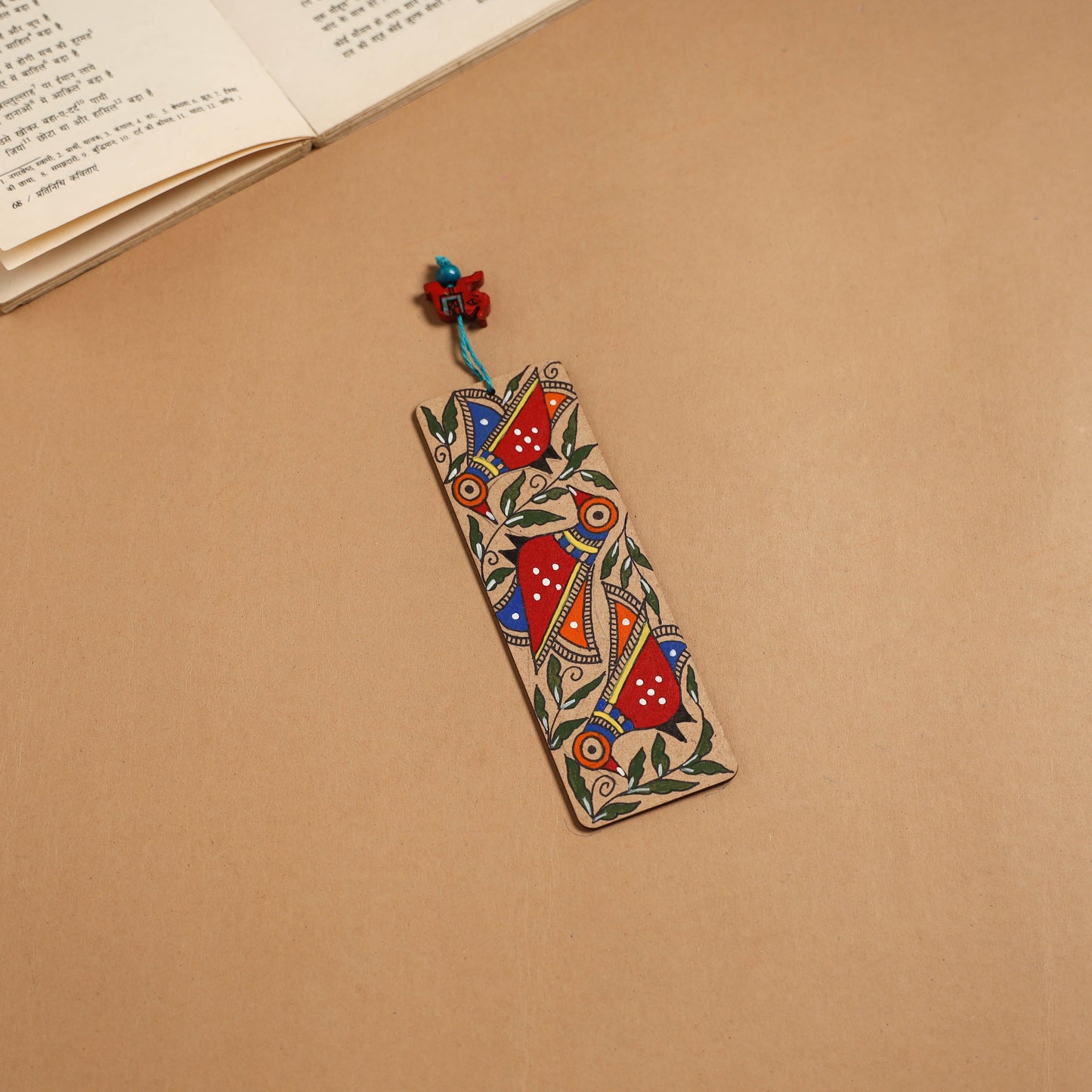 Madhubani handpainted wooden bookmark 17 - handcrafted