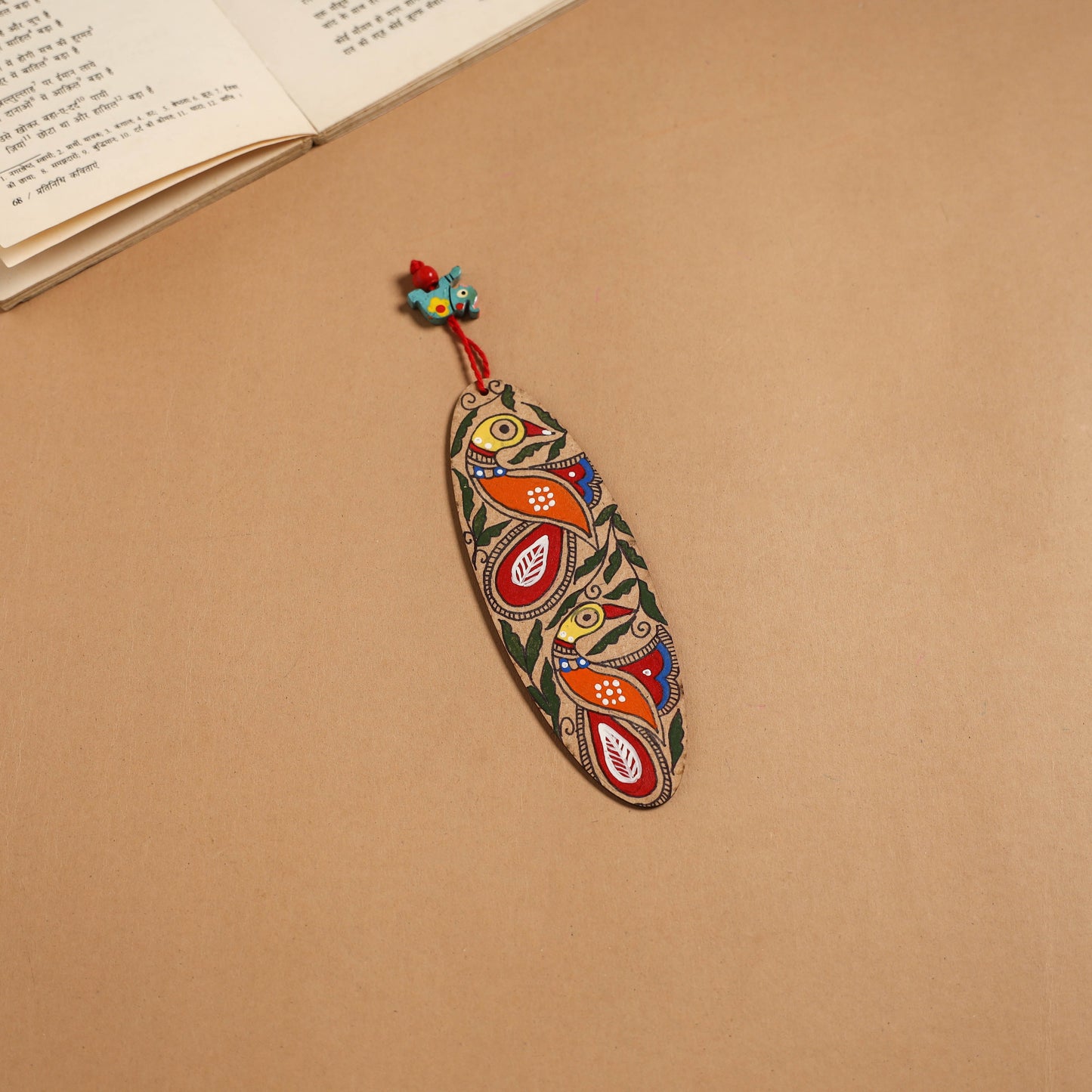 Madhubani handpainted wooden bookmark 20 - handcrafted