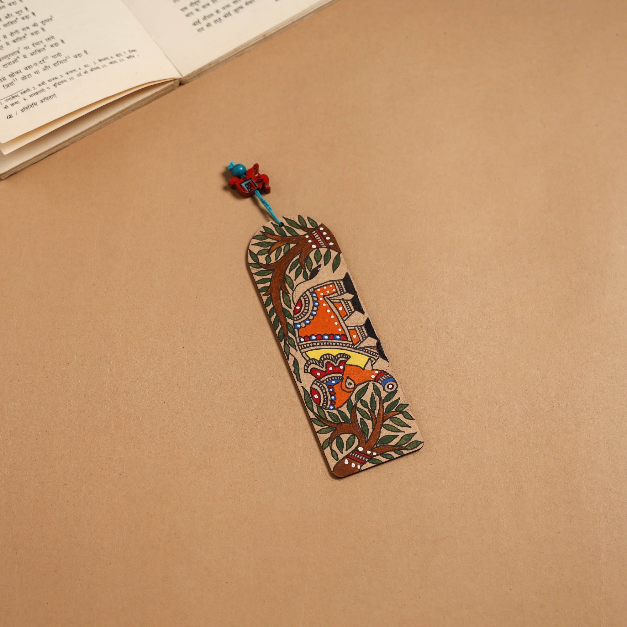 Madhubani handpainted wooden bookmark 21 - handcrafted