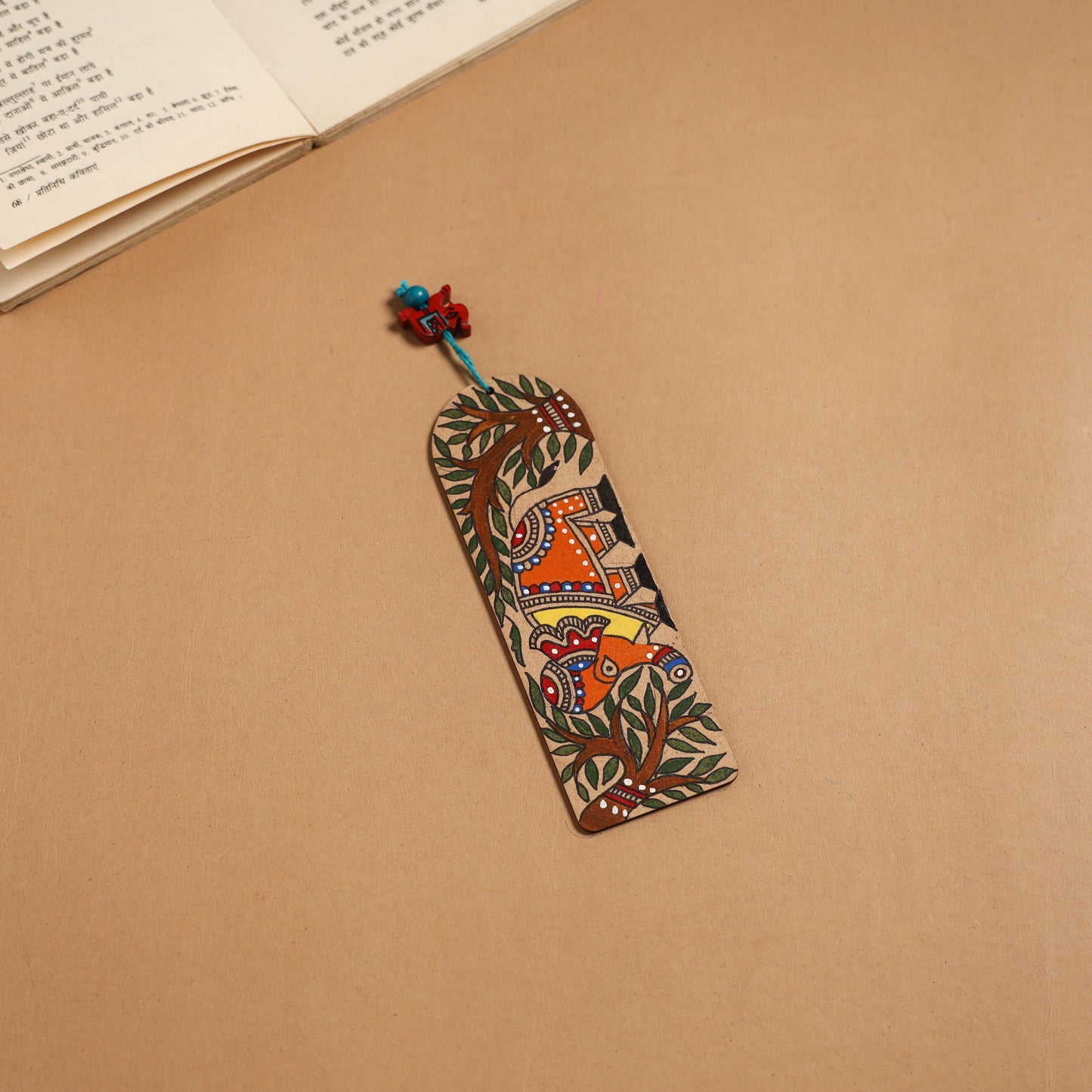 Madhubani handpainted wooden bookmark 21 - handcrafted