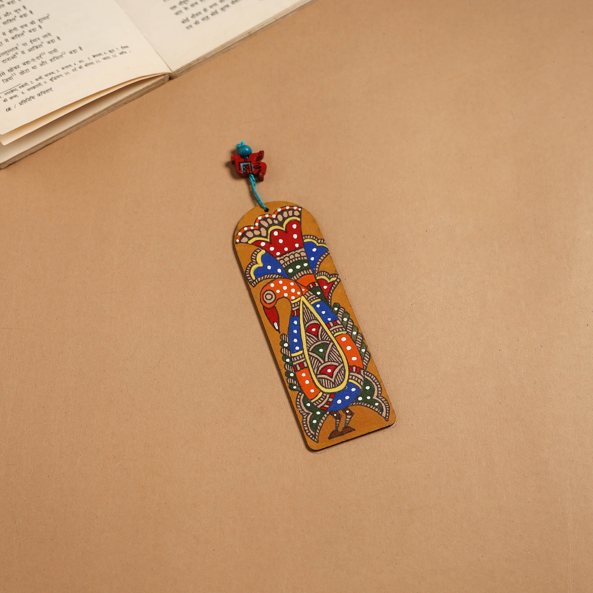 Madhubani handpainted wooden bookmark 21 - handcrafted