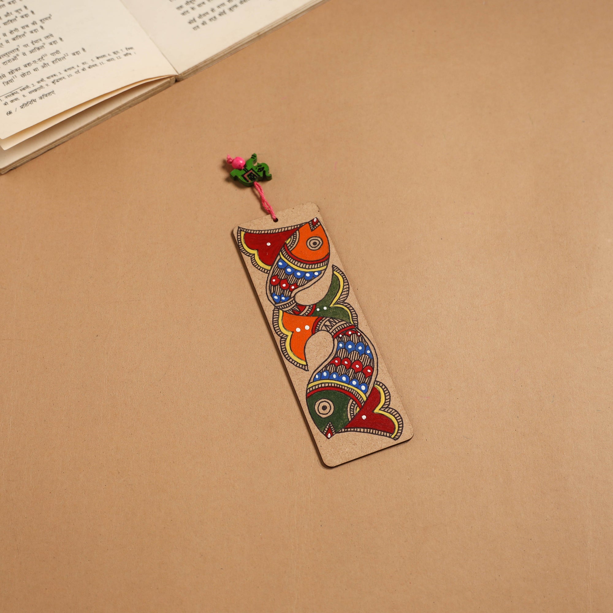 Madhubani handpainted wooden bookmark 22 - handcrafted