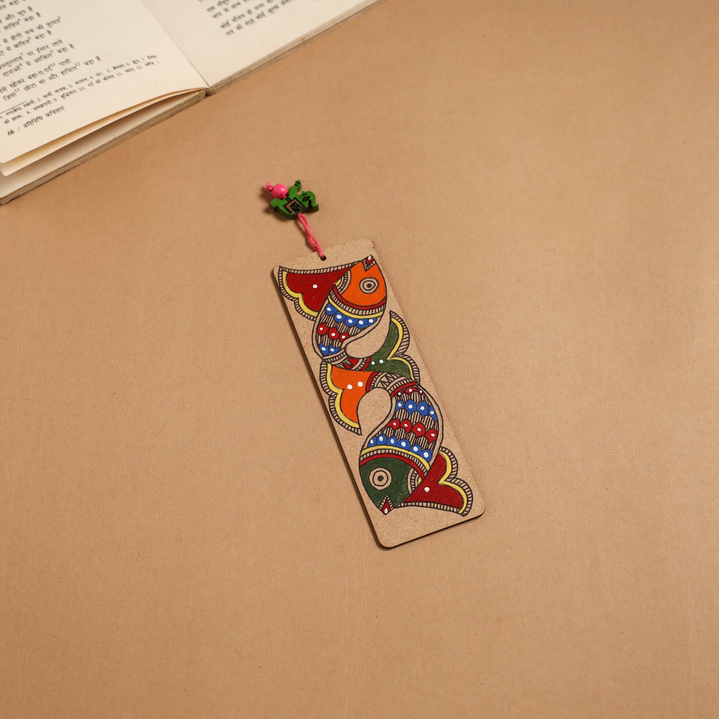 Madhubani handpainted wooden bookmark 22 - handcrafted