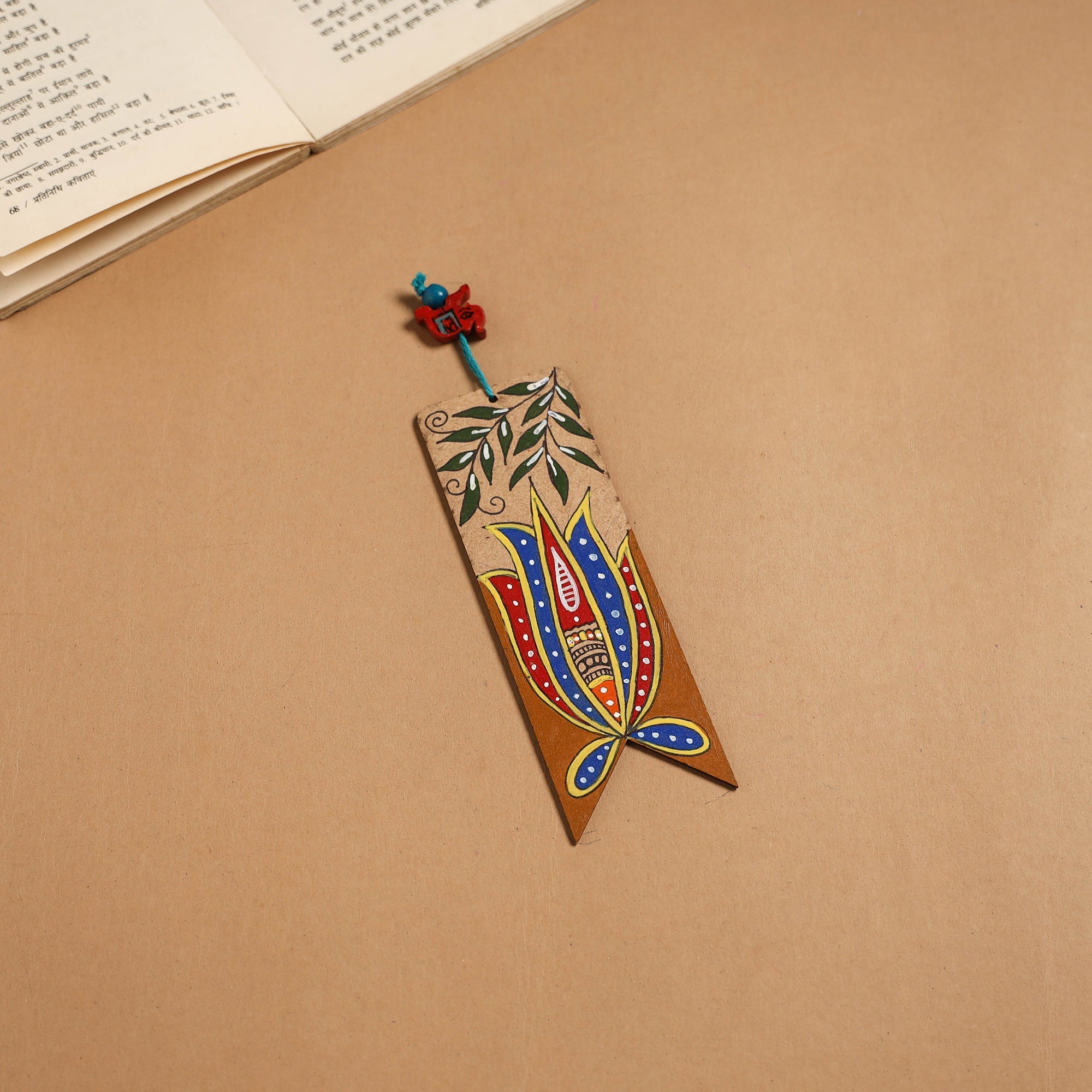 Madhubani handpainted wooden bookmark 24 - handcrafted