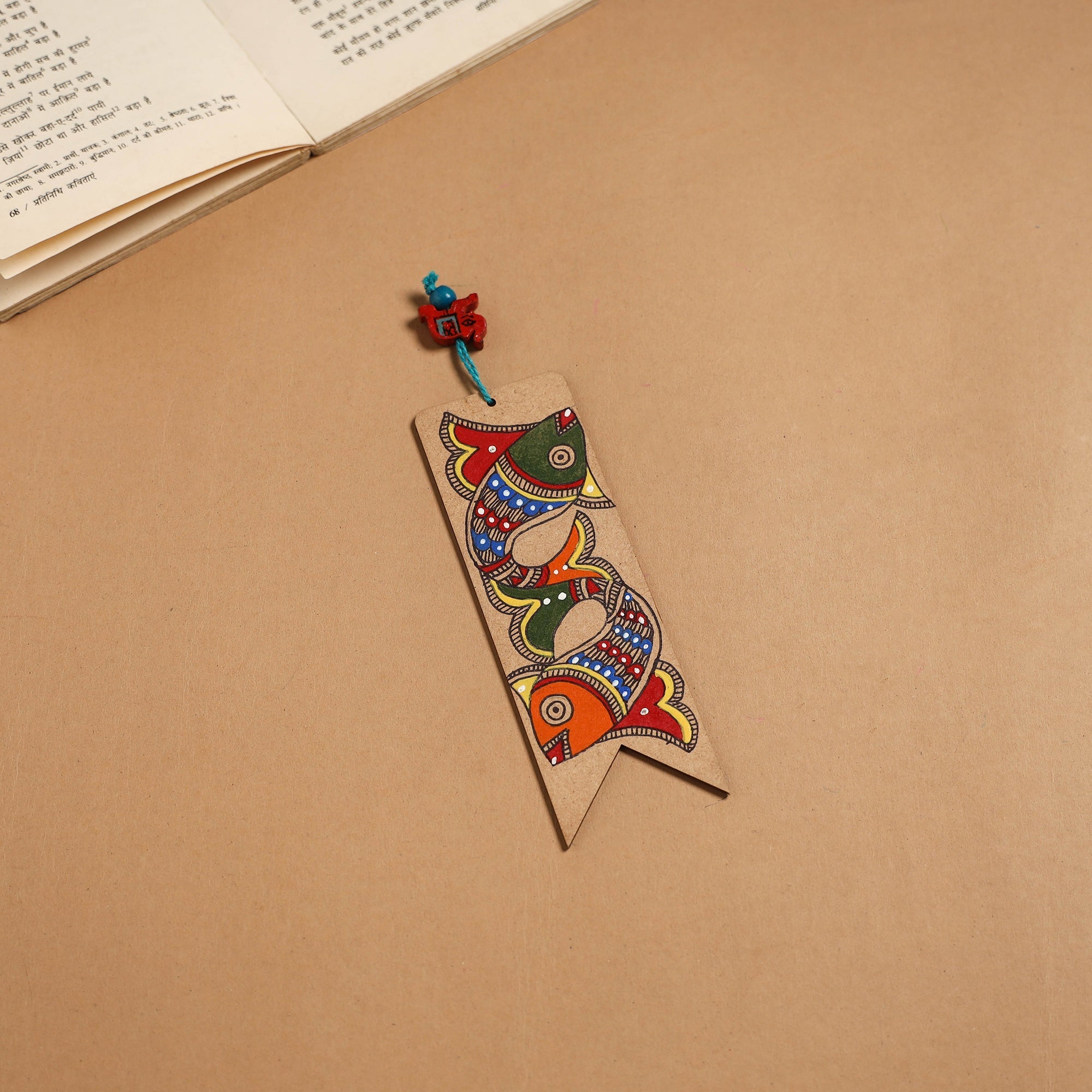 Madhubani handpainted wooden bookmark 24 - handcrafted