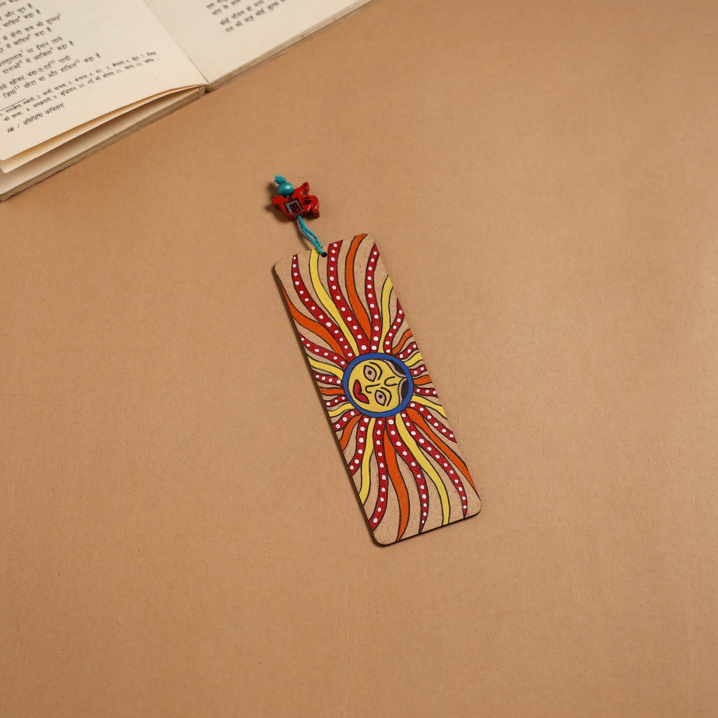 Madhubani handpainted wooden bookmark 25 - handcrafted