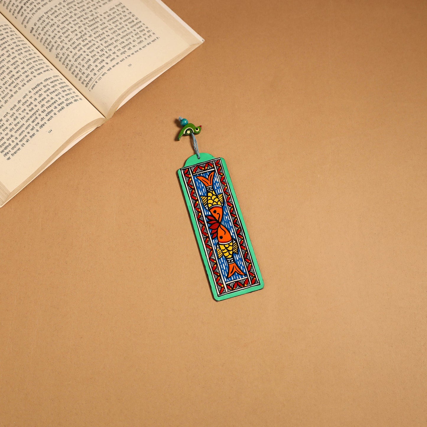 Multicolor - madhubani handpainted wooden bookmark 25