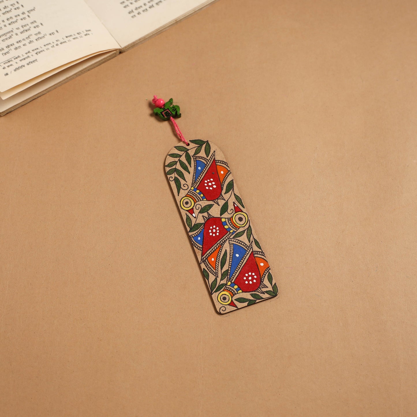 Madhubani handpainted wooden bookmark 26 - handcrafted